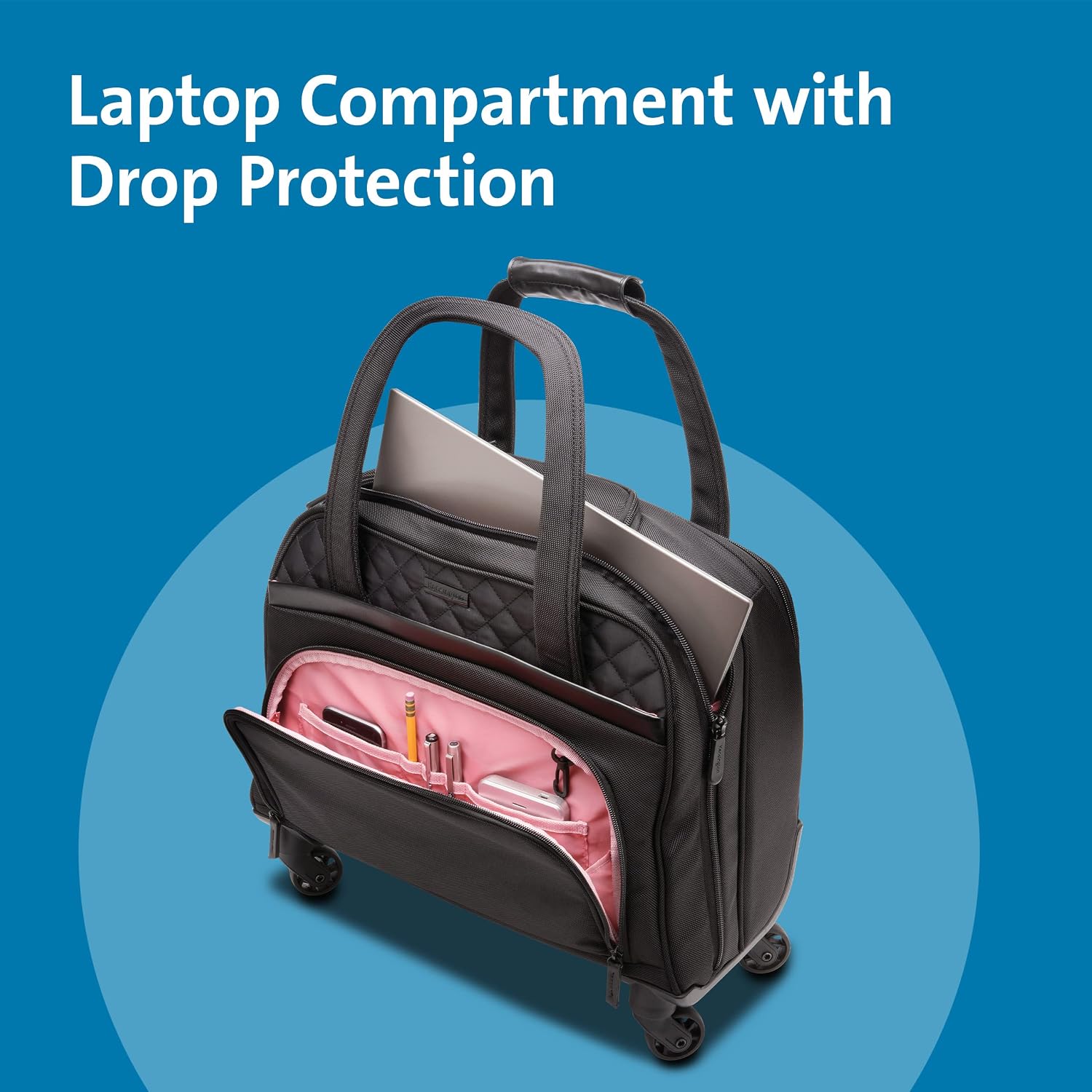 Kensington Contour 2.0 Laptop Rolling Bag, Briefcase, Laptop Spinner, Laptop Roller Bag wheeled,15.6', Water Resistant, Black (K60380WW)