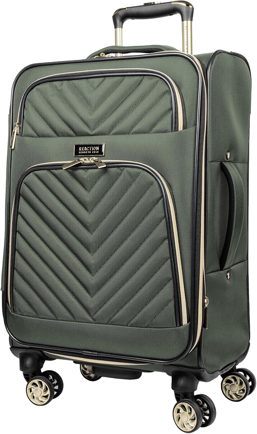 Kenneth Cole REACTION Chelsea 2-Piece Bundle - 20' Chevron Expandable 8-Wheel Carry-On Suitcase & Matching 15' Laptop Tote Bag, Olive