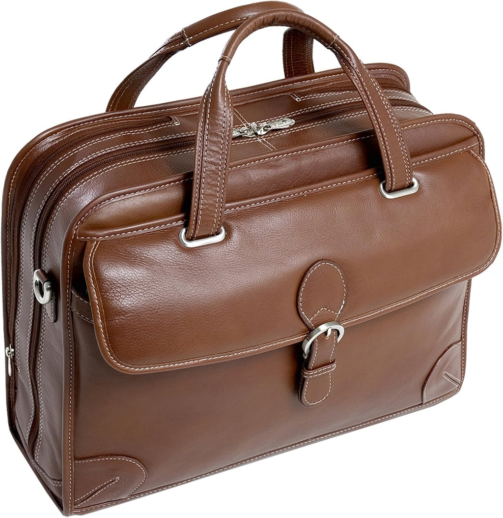 Siamod, VERNAZZA, CARUGETTO, Napa Cashmere Leather, 15' Leather Patented Detachable -Wheeled Laptop Briefcase, Cognac (45294), 18 L x 8 75 W x 14 5 H
