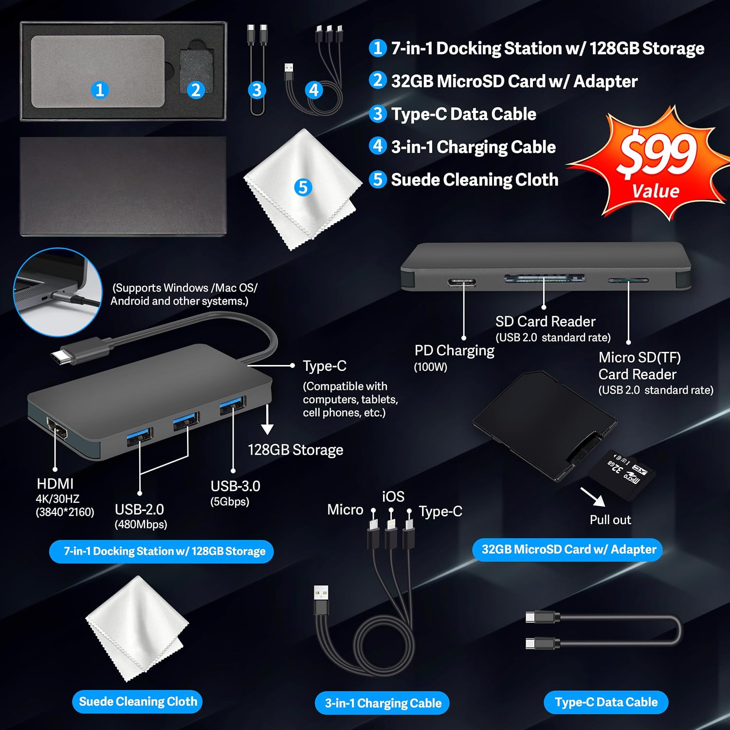 HP Stream 14' HD BrightView Laptop, Intel Celeron N150, 8GB RAM, 288GB Storage (128GB eMMC + 160GB Docking Station Set), Intel UHD Graphics, 720p Webcam, Wi-Fi, 1 Year Office 365, Win 11 S, Gold