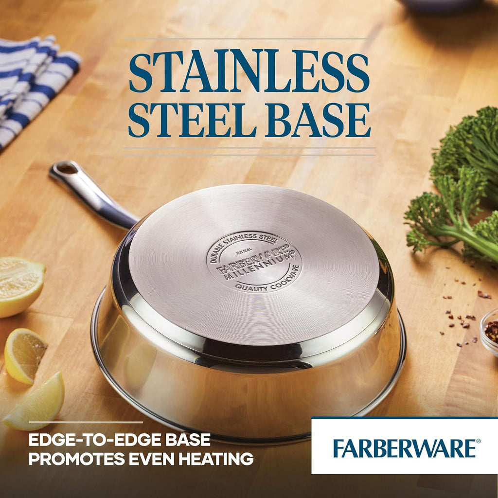 Farberware Millennium Stainless Steel Pots and Pans Set, 10-Piece Induction Cookware Set, Silver