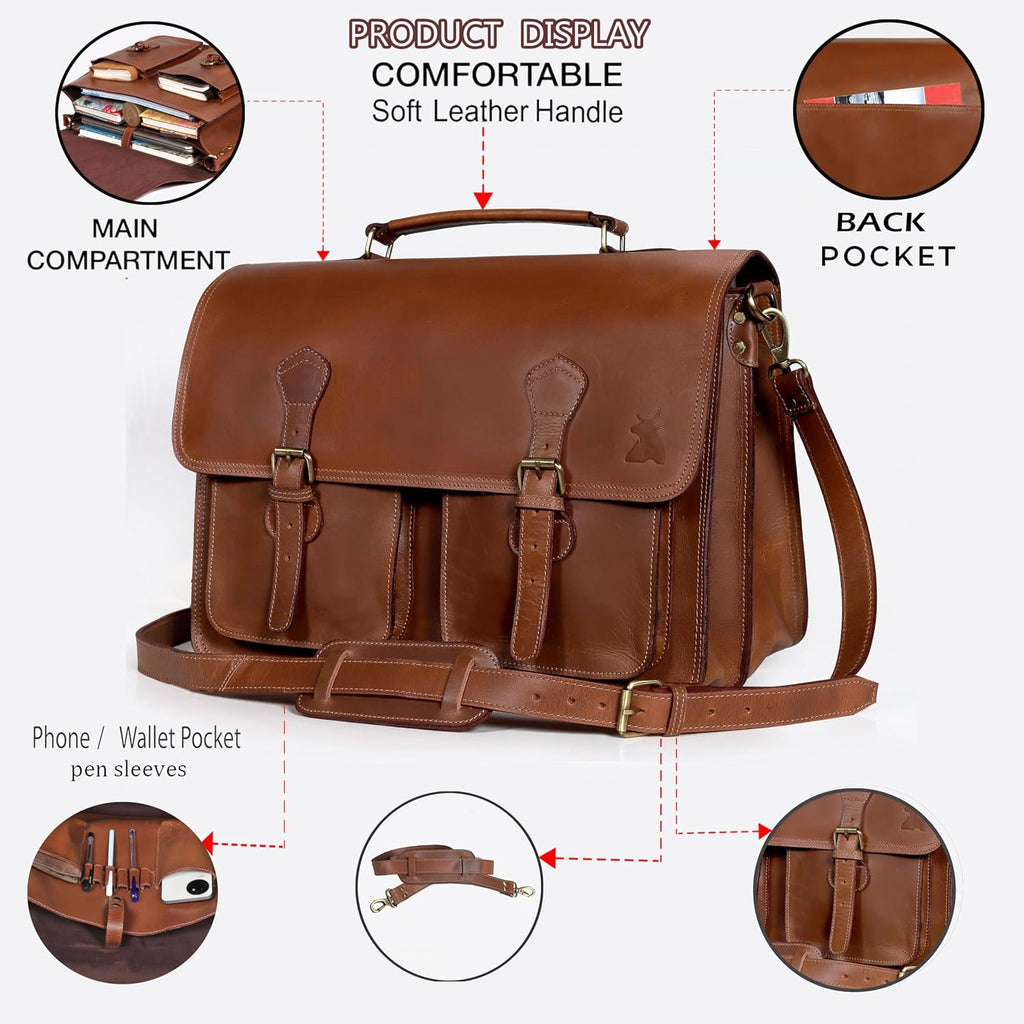 Leather Messenger Bag For Men, Vintage Handmade Laptop Briefcase and Shoulder Bag for Men