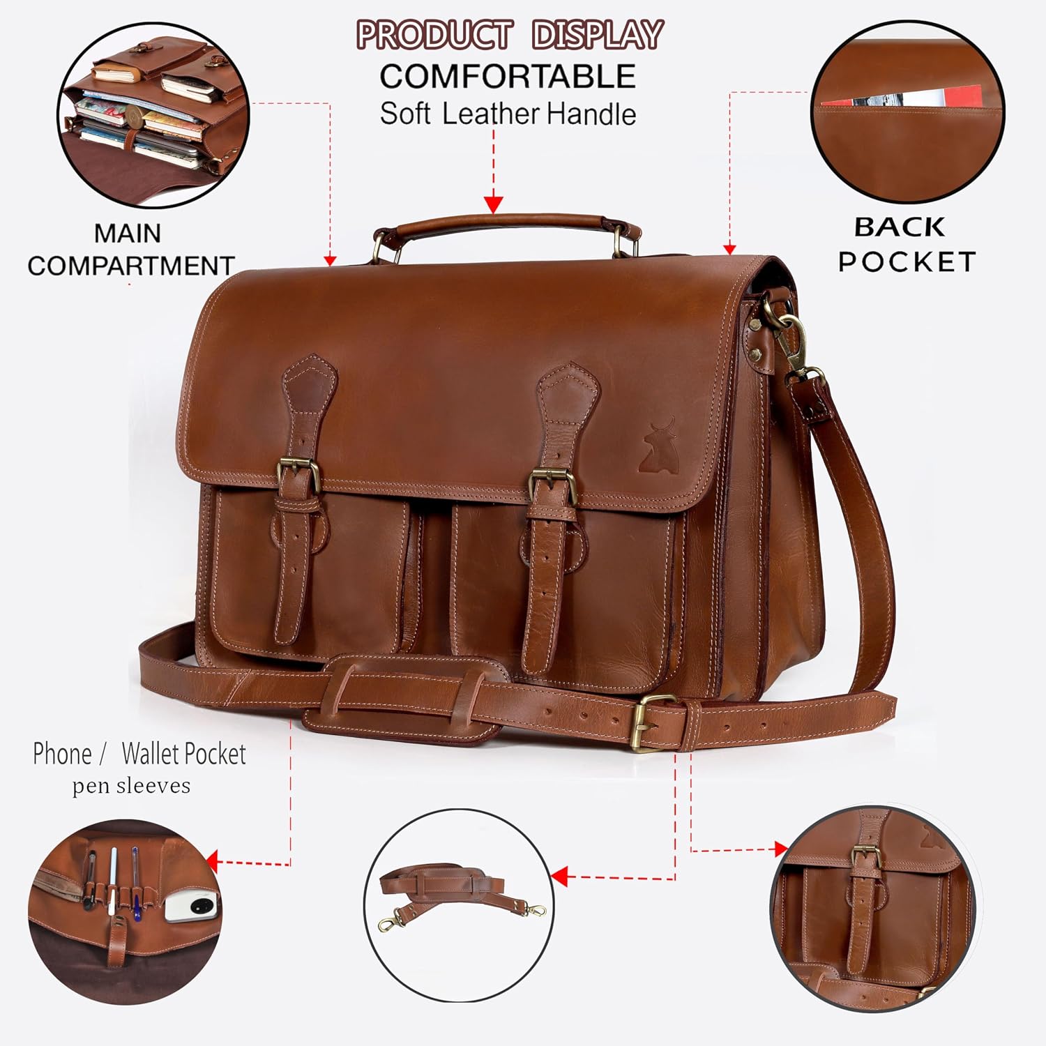 Leather Messenger Bag For Men, Vintage Handmade Laptop Briefcase and Shoulder Bag for Men