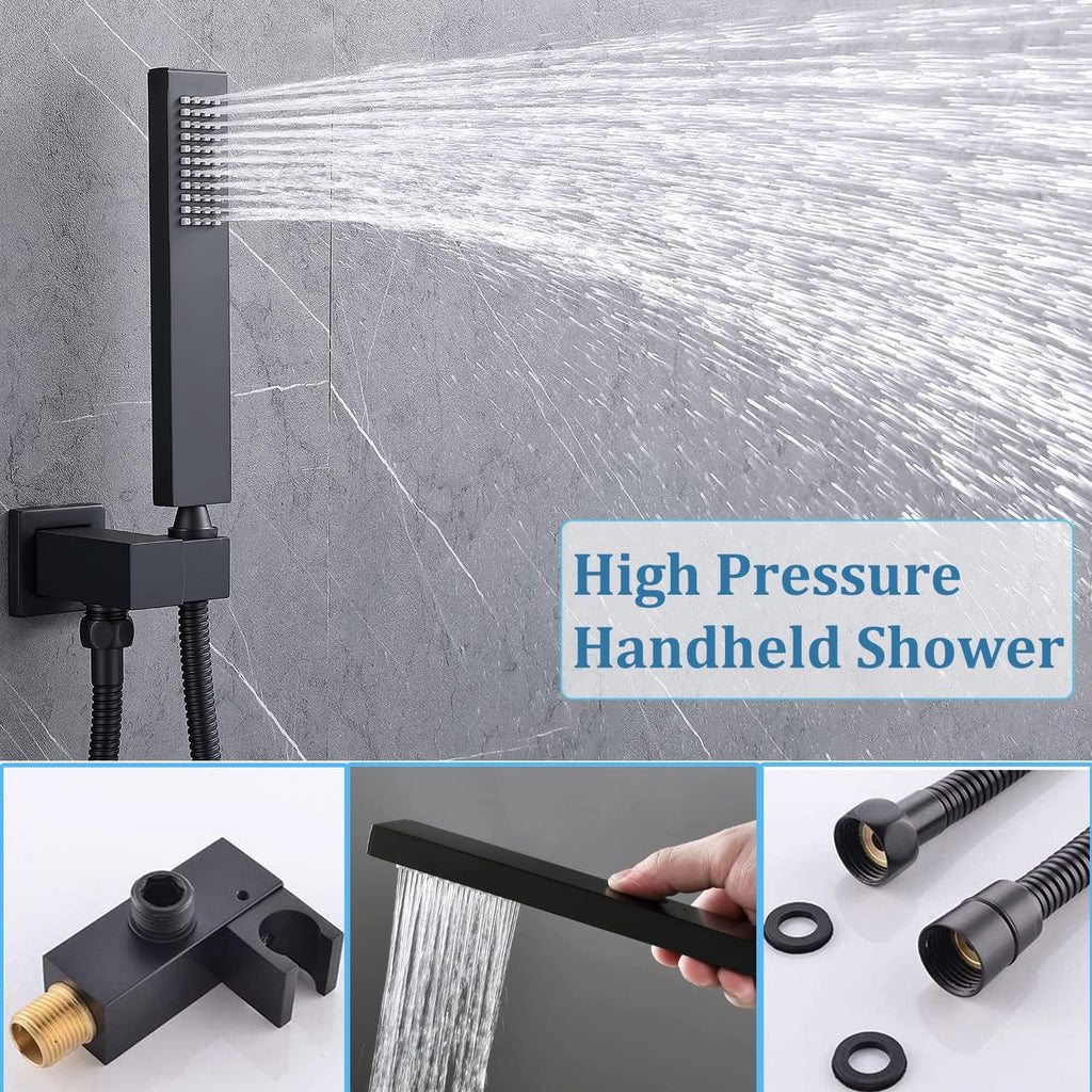 Bathroom Shower Faucet Set Dual Shower Heads Shower System with 12' & 8' Shower Heads, Handheld,Waterfall Bathtub Spout and Digital Display Valve,Full Body Shower System,Matte Black
