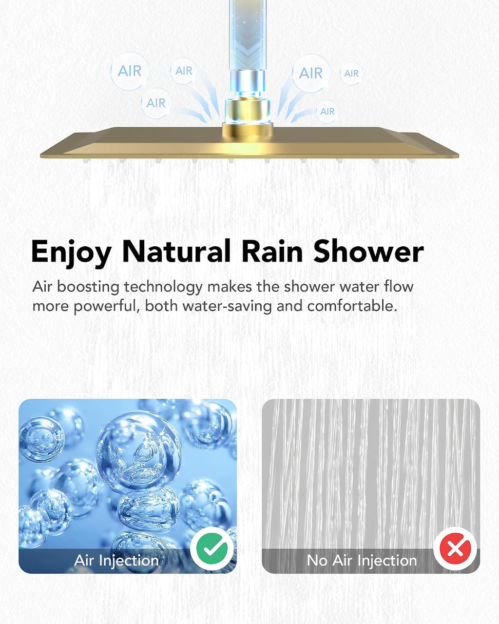 Dual Shower Heads Shower System: Aposhion Thermostatic Shower System - 16' & 6' Rainfall Shower Heads with Handheld Sprayer & 6 Body Massage Jets, Bathroom Shower Faucet Set with Valve, Brushed Gold