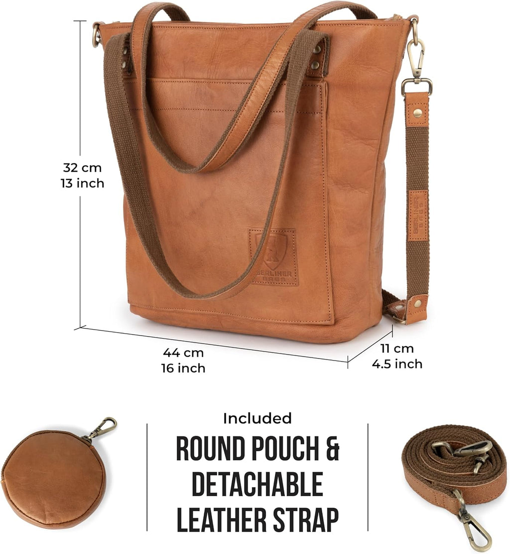 BERLINER BAGS Vintage Genuine Leather Tote Bag Verona, Handbag, Large Shopper, Work Bag for Women