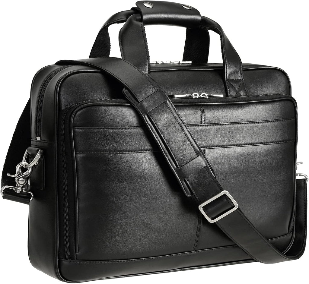 Polare Full Grain Leather 16.5'' Laptop Bag Briefcase for Men Business Messenger Work Bag Fits 15.6'' Laptop