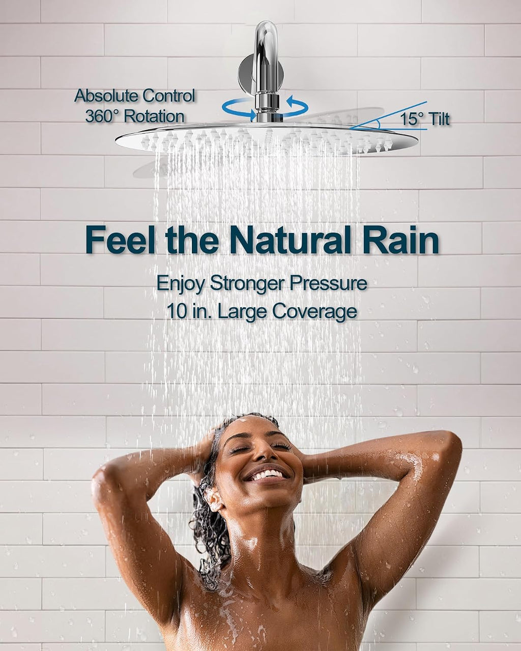 10 Inch Round Shower Faucet Set with Tub Spout, High Pressure Rainfall Shower Head and Handheld Sprayer Combo, Polished Chrome