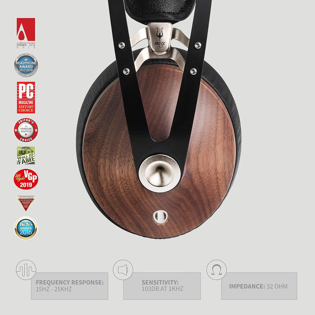 Meze 99 Classics Walnut Silver | Wired Over-Ear Headphones with Mic and Self Adjustable Headband | Classic Wooden Closed-Back Headset for Audiophiles (Renewed)