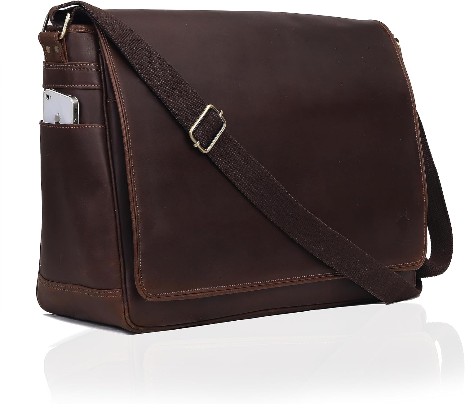 Leather farm Messenger Bag for Men & Women 17.5 Inch – Premium Vintage Handmade Laptop Briefcase Satchel, Mens Shoulder Crossbody, Genuine Leather Computer Work Bag with Adjustable Strap Brown