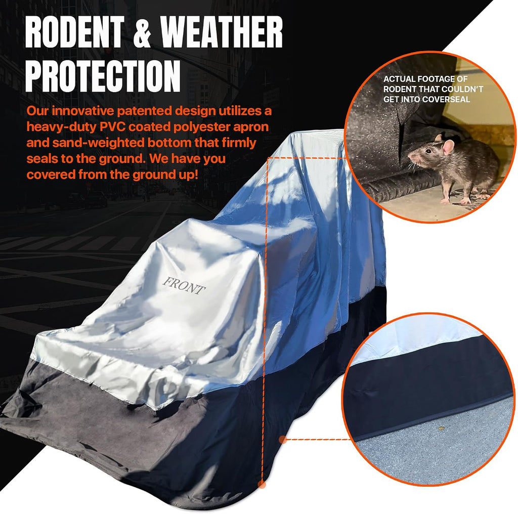 Heavy Duty Outdoor Tractor Cover with Patented Weighted Ground Conforming Apron Seal – Wind Resistant & Water Protection for Automobiles - Mid Size 189 L x 75 W x 86 H inch