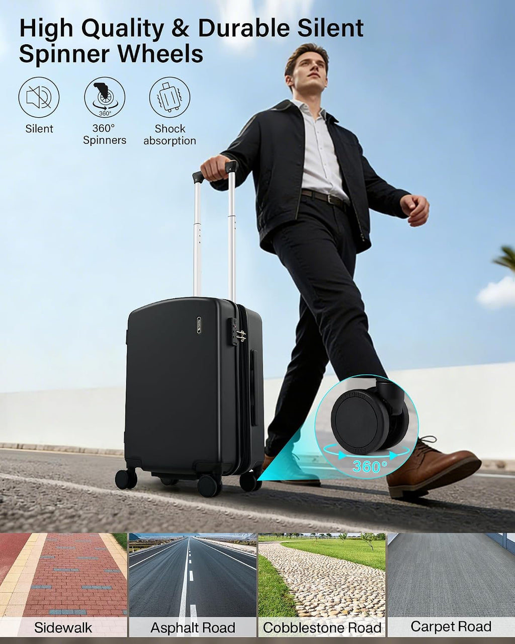 Hanke Expandable Luggage Sets 2 Piece, 20 Inch and 28 Inch Luggage Sets with Spinner Wheels, Durable PC Hard Shell Rolling Suitcase with TSA Lock for Travel (20/28 Inch, Jet Black)