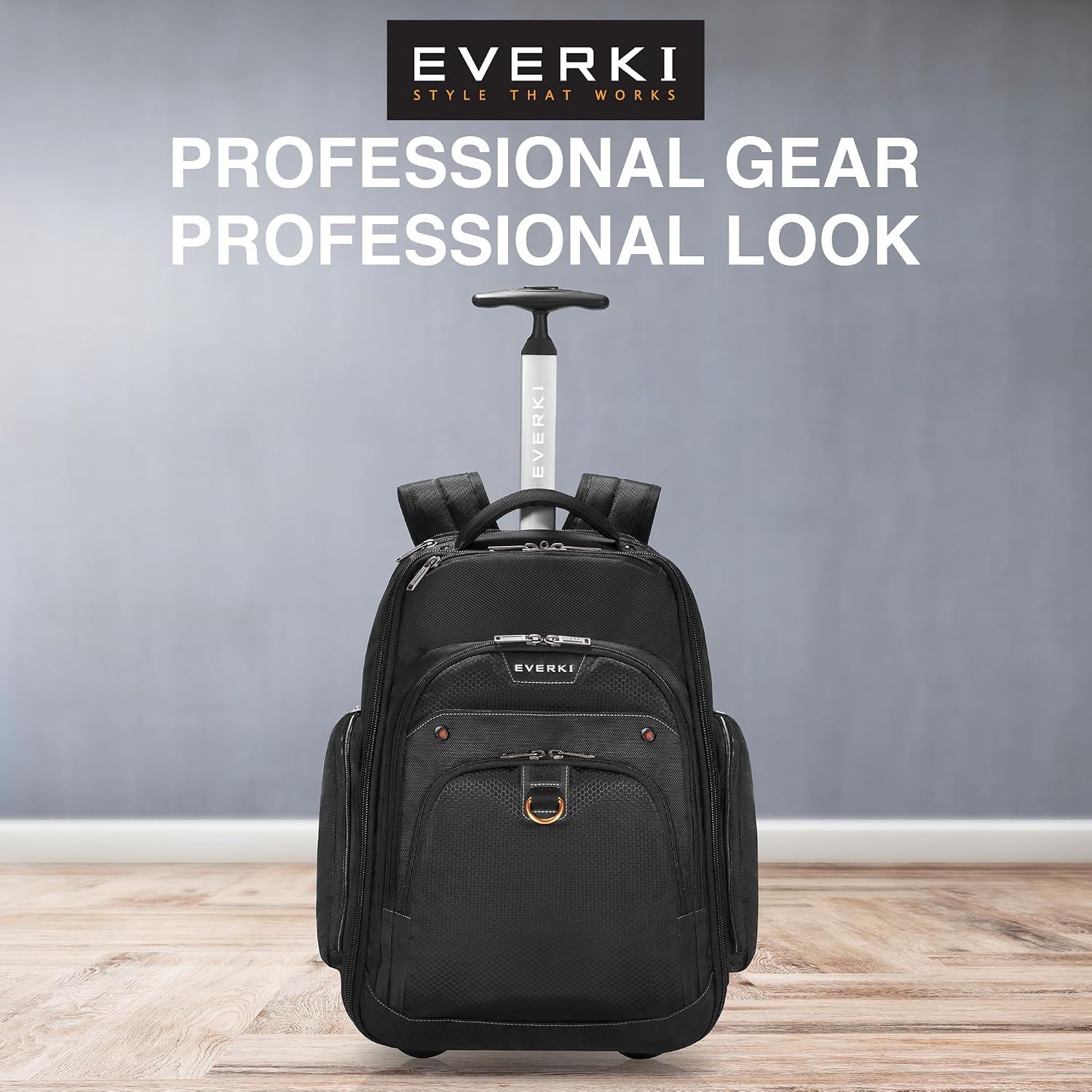 EVERKI Atlas Wheeled 30L Laptop Backpack - Rolling Backpack for Men & Women, Carry-On Travel Roller Backpack for Laptops, Fits 13 to 17.3 Inches with Adjustable Compartment for Business & Work - Black