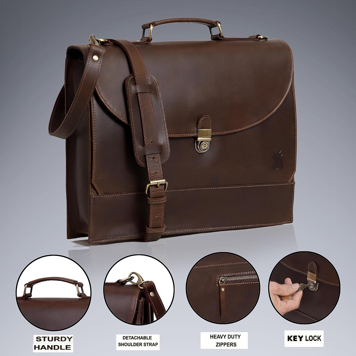 Leather Farm Messenger Bag for Men & Women 16 Inch – Premium Vintage Handmade Laptop Briefcase Satchel, Mens Leather Shoulder Crossbody Bag, Genuine Leather Computer Bag with Adjustable Strap Brown
