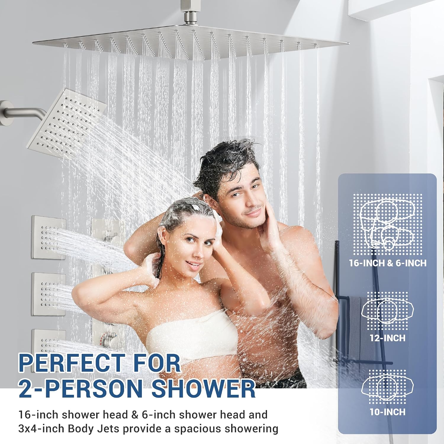 Thermostatic Dual Shower Heads System with 4-Inch Body Jets, Ceiling 16' Rainfall & Wall Mount 6' Shower Head, Luxury Brushed Nickel Shower Faucet Set with Handheld Sprayer for 2-Person/Tandem Shower