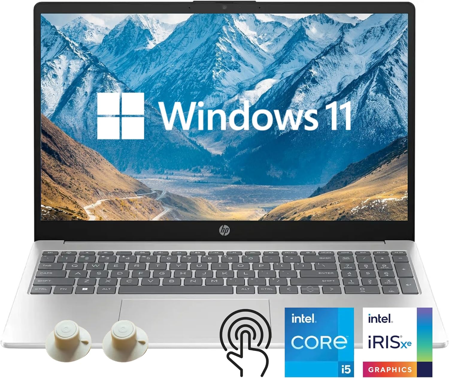 HP 15.6 inch Laptop, Intel i5 Processor Up to 4.4 GHz, 64GB RAM, 2TB SSD, HD Touch Screen, Intel Iris Xe Graphics, Windows 11 Home, Webcam, Wi-Fi, Bluetooth, Natural Silver, Alpacatec Accessory