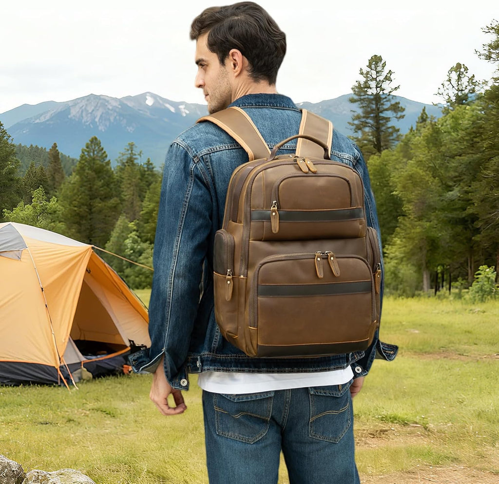 TIDING Men's Vintage Leather Backpack 15.6' Laptop Bag Large Capacity Business Travel Hiking Shoulder Daypacks