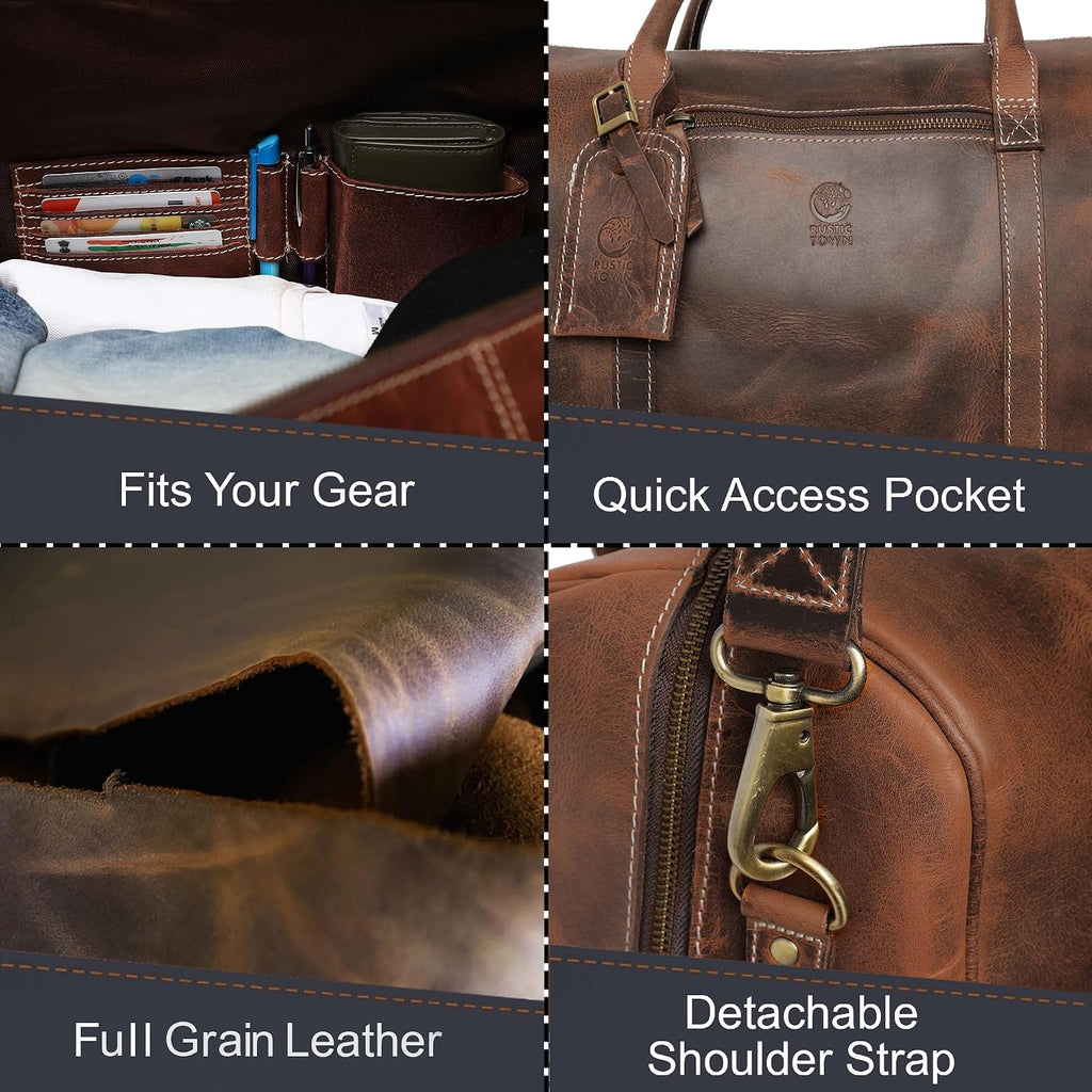 Handmade Leather Travel Duffel Bag - Airplane Underseat Carry On Bags by Rustic Town