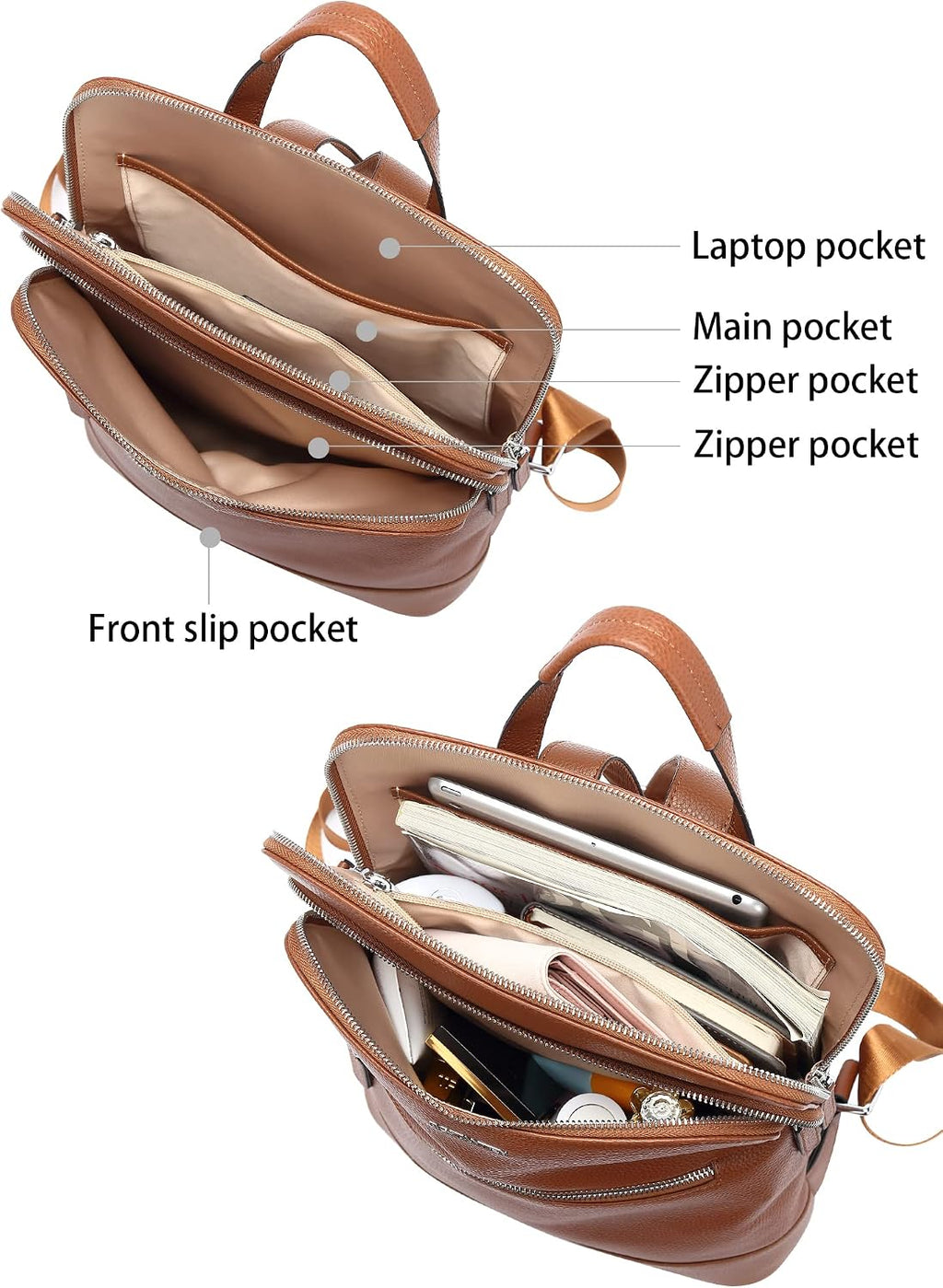 BOSTANTEN Leather Laptop Backpack for Women 15.6 inch Computer Bag Travel Work Daypack