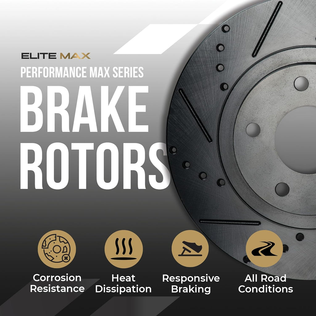 Max Advanced Brakes Front Brake Kit Compatible With 2002-2014 2015 2016 Subaru Impreza Legacy L w/10.91' Front Rotor Replacement Drilled Slotted Black Coated Disc Brake Rotors and Ceramic Brake Pads