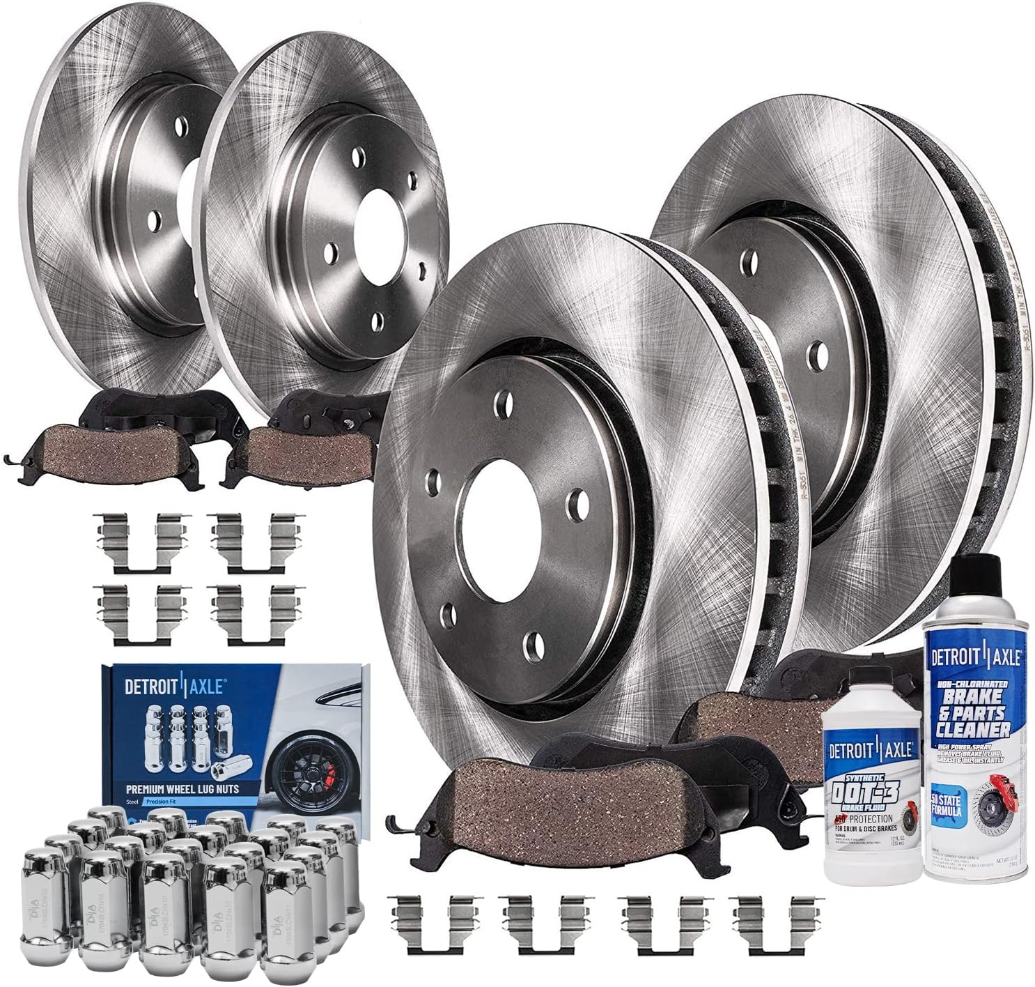 Detroit Axle - Brake Kit for 2002-2005 Ford Explorer Mercury Mountaineer Front & Rear Disc Brake Rotors Replacement Ceramic Brakes Pads 20pc Lug Nuts