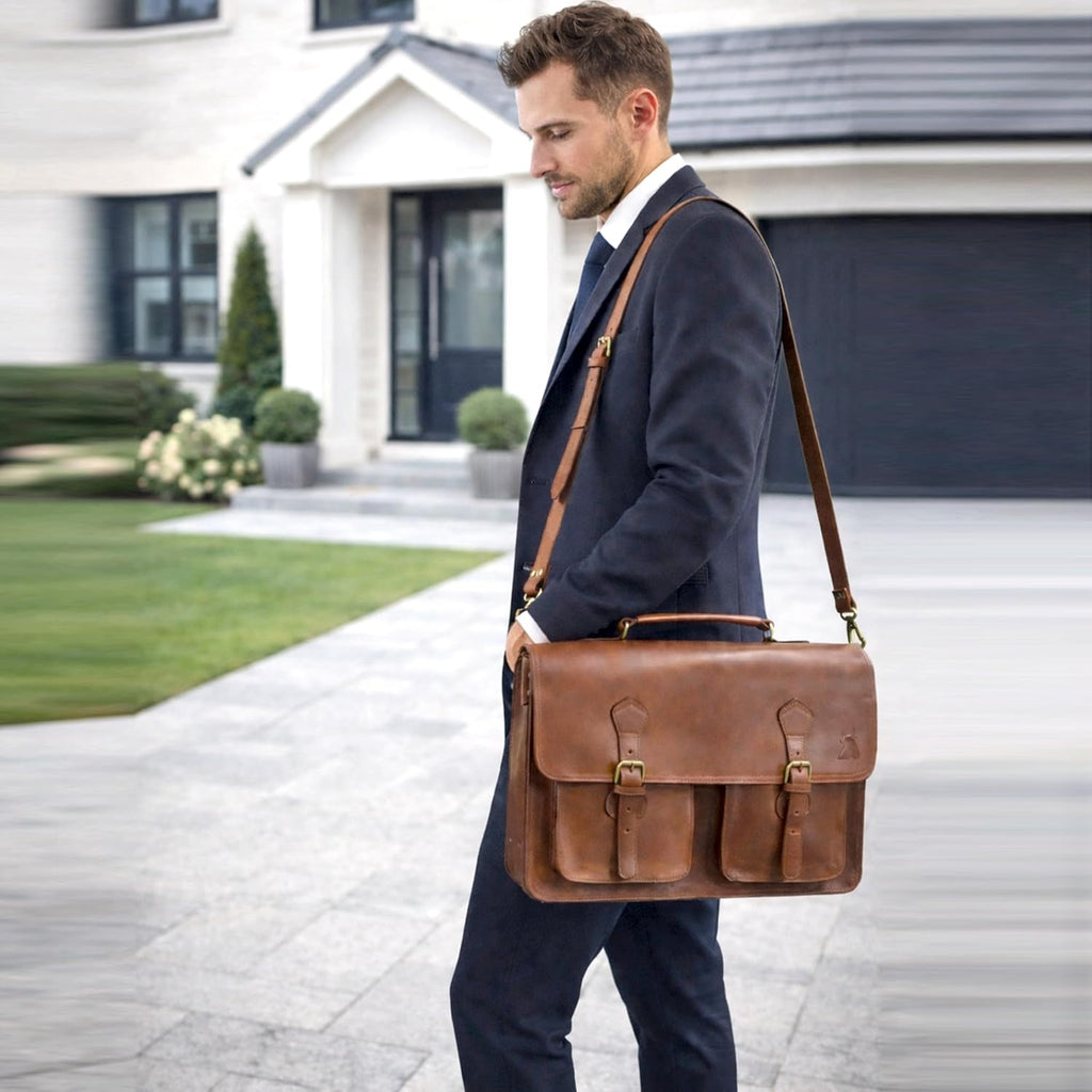 Leather Messenger Bag For Men, Vintage Handmade Laptop Briefcase and Shoulder Bag for Men