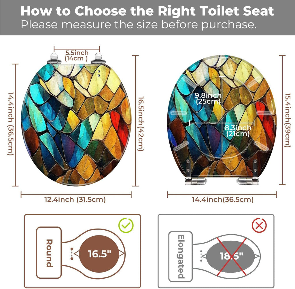 Round Toilet Seat Colorful stained glass window Abstract stained glass Art Nouveau Resin Colored Toilet Seat Quick Release Hinges with Cover Easy to Install Decorative for Bathroom
