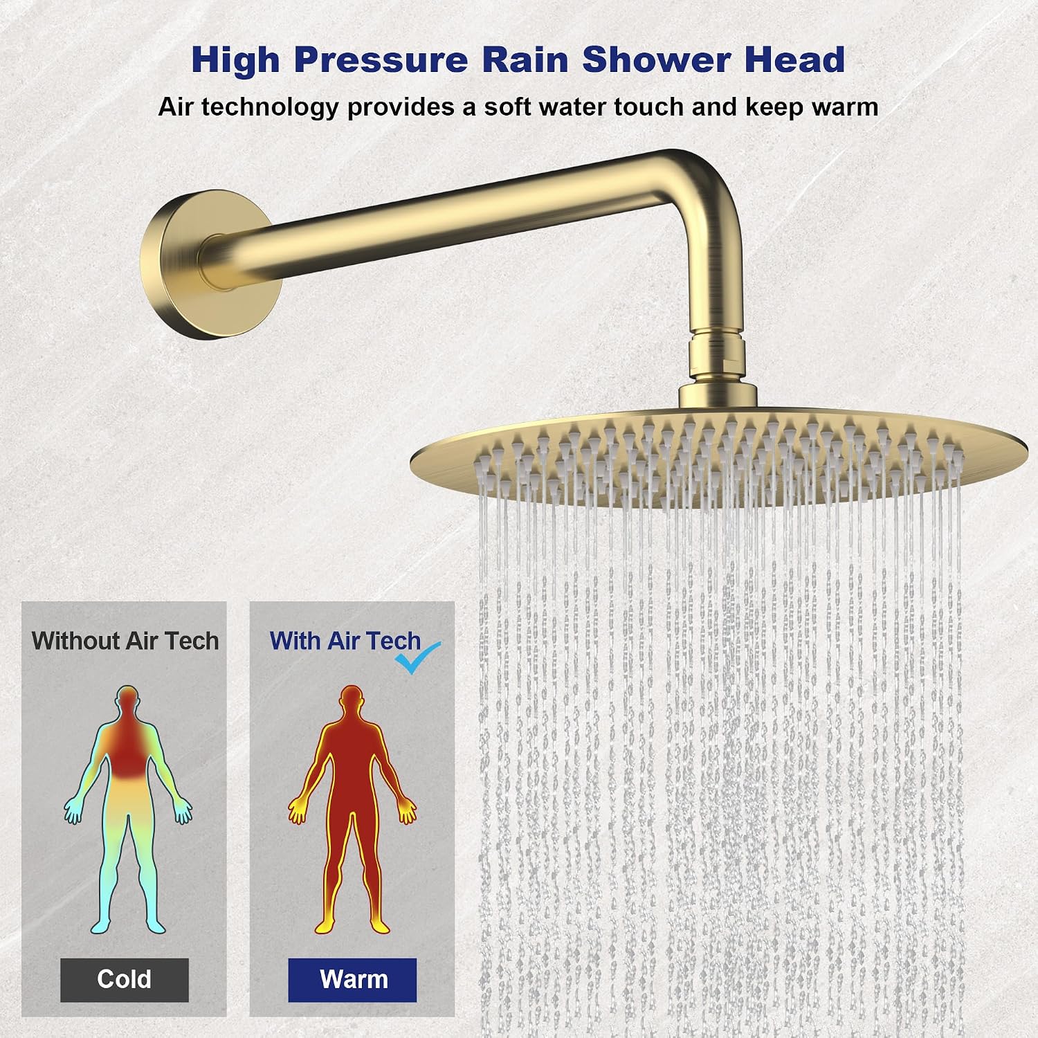 Brushed Gold Shower Faucet Set with Valve 10 Inches High Pressure Shower Head Combo Set Wall Mount Rain Shower Head System with 6 Function Handheld