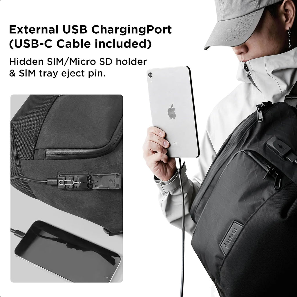 ALPAKA Bravo Sling Max, 8L RFID-Blocking Sling Laptop Bag for Men with Maglockz Buckle, Lockable Zips & External USB Port