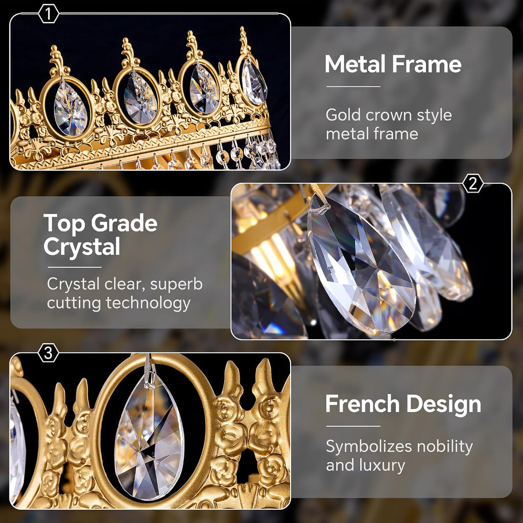 TOCHIC Bathroom Vanity Light Fixtures Over Mirror 4 Lights Gold Crystal Bathroom Wall Light Fixtures Indoor Dimmable, Farmhouse Vintage Sconces for Mirror Cabinets, Powder Room, Bedroom, 24.5' L