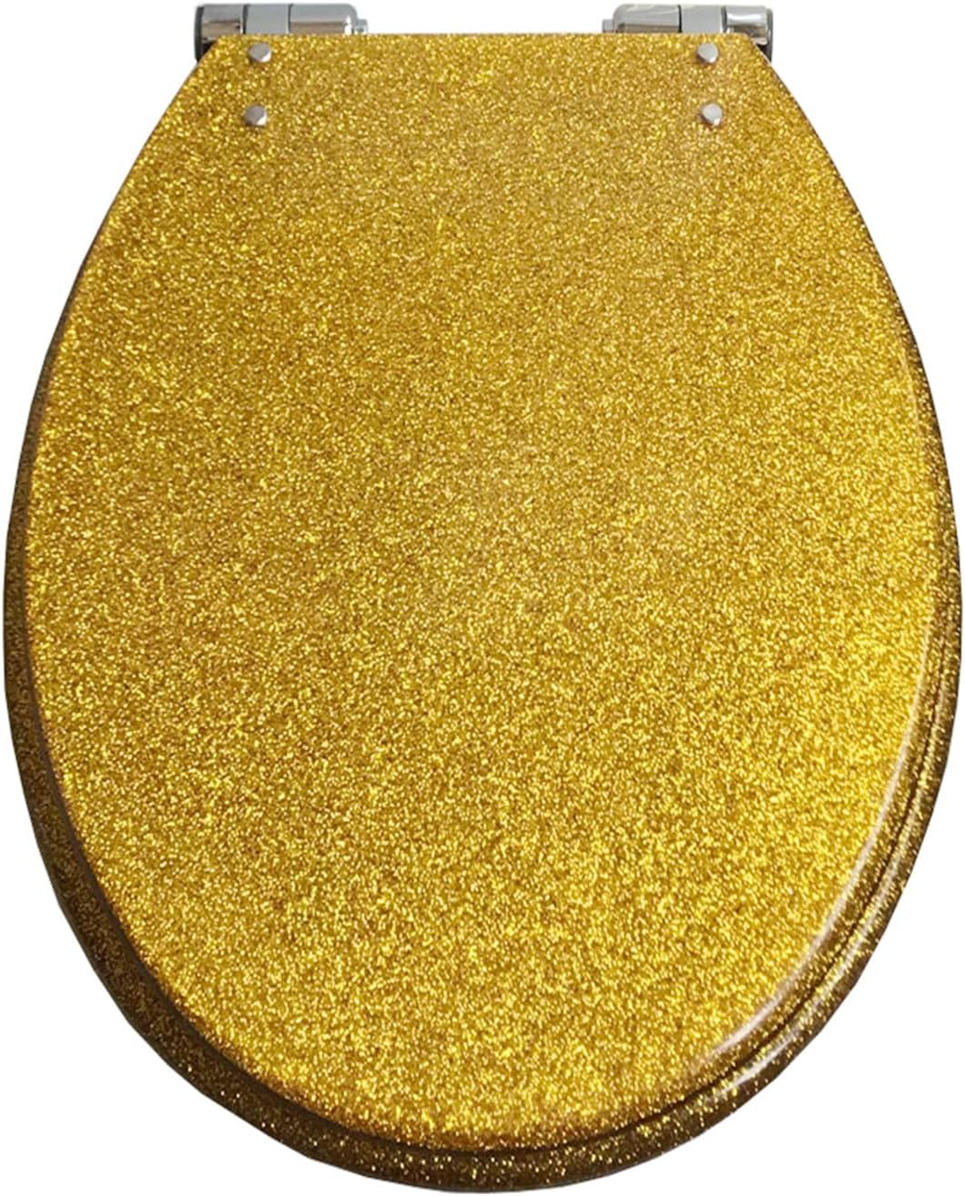 Resin Glitter Toilet Seat, Soft Close & Easy Clean, Oval 36 * 42cm, Top Fixing, Silver(Goldf)