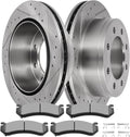 SCITOO Brake Kits for Chevy for Avalanche for Silverado for Suburban for GMC for Sierra for Yukon XL 2500 3500 HD Rear Drilled & Slotted Disc Brakes Rotors Semi Metallic Brakes Pads 55055;D785