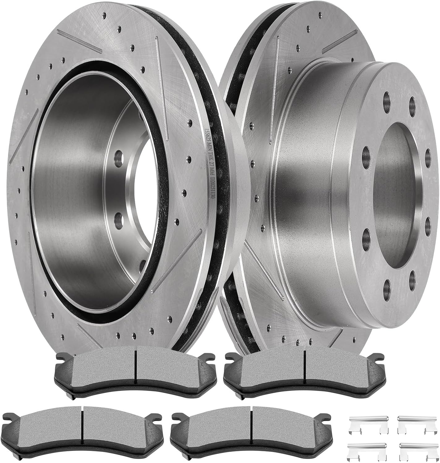 SCITOO Brake Kits for Chevy for Avalanche for Silverado for Suburban for GMC for Sierra for Yukon XL 2500 3500 HD Rear Drilled & Slotted Disc Brakes Rotors Semi Metallic Brakes Pads 55055;D785