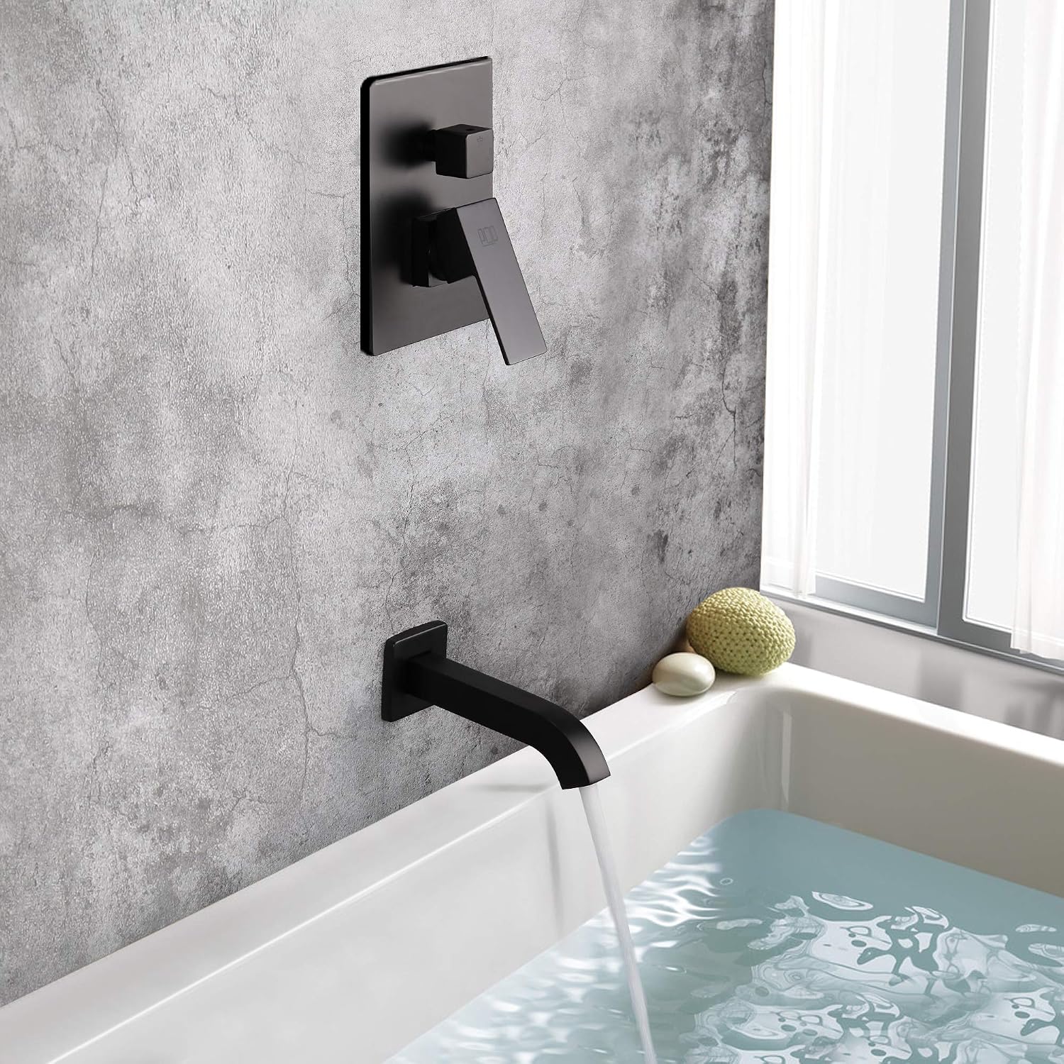 Matte Black Shower Faucet Set with Tub Spout Bathroom Rainfall 8 Inch Shower Head System with Handheld Single Handle Shower Trim Kit with Valve