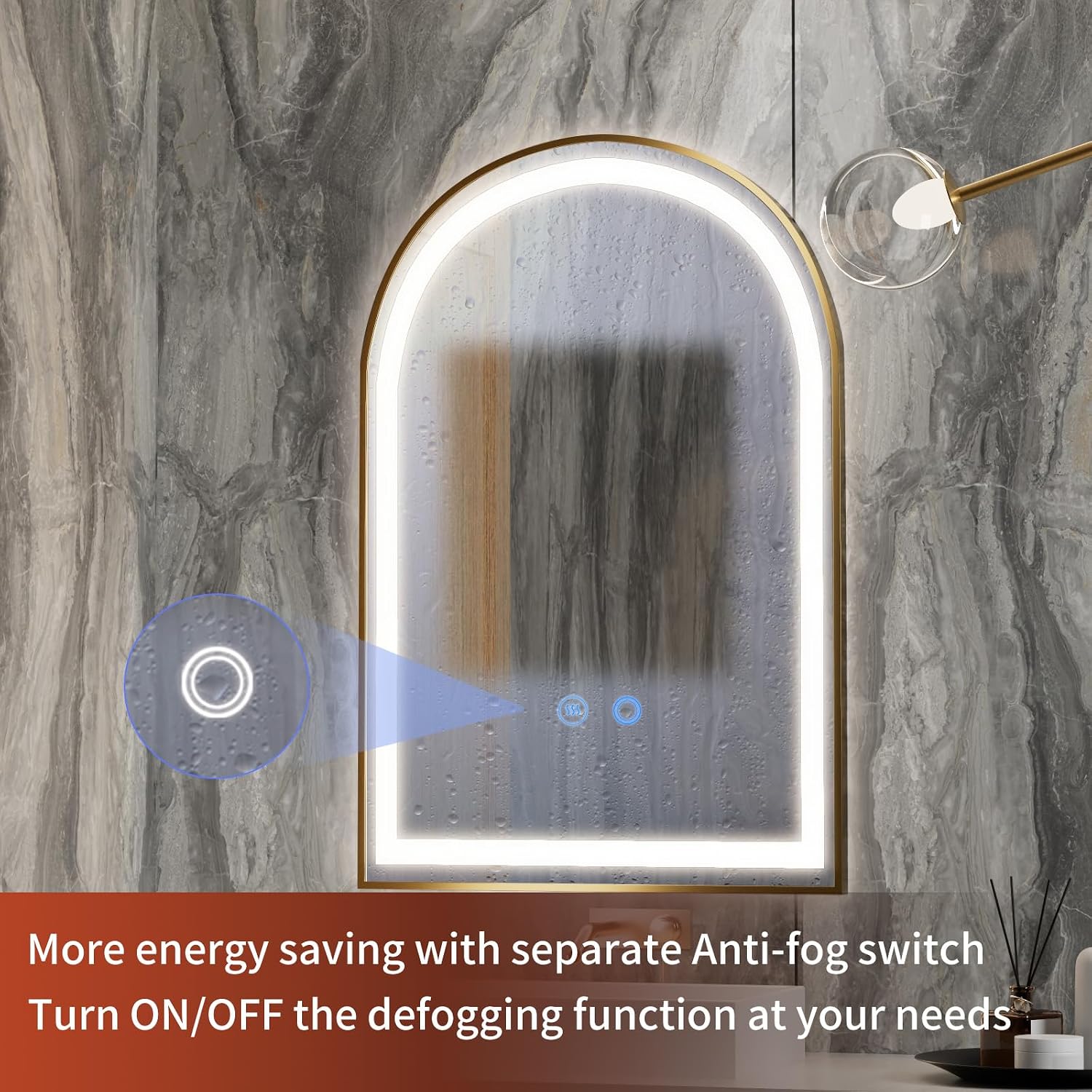 24' x 36' LED Bathroom Mirror with Lights, Gold Arched LED Mirror for Bathroom, Lighted, Anti-Fog, Dimmable Adjustable, 3 Colors, Vertical/Horizontal, CRI90+,Touch Button