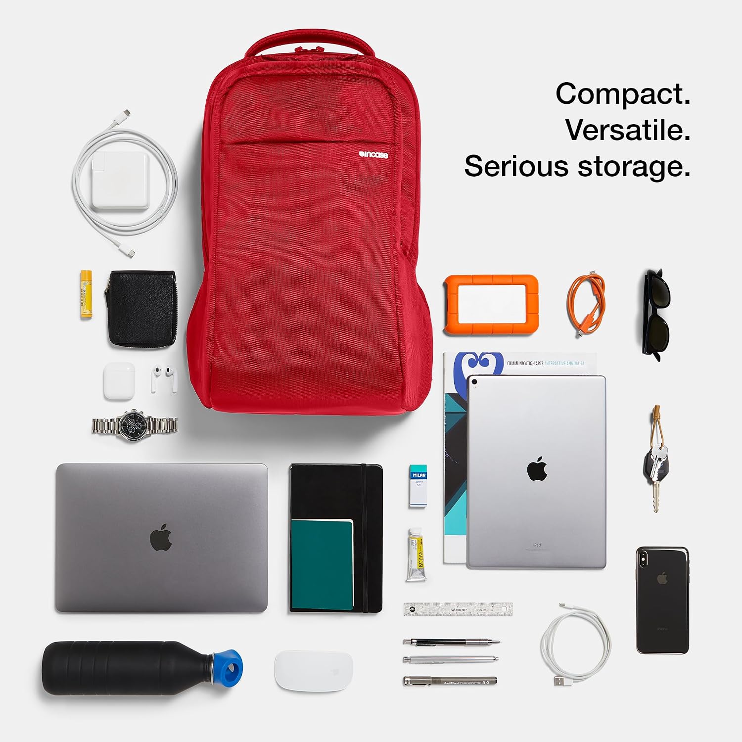 Incase ICON Backpack – Large Tech Backpack for Business, School, Travel – Laptop Bag with 8 Compartments, Fits 16 Inch Devices – Dedicated Laptop, Tablet, Phone and Accessory Pockets - Signal Red