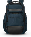 Targus HeritageLuxe Backpack 15-16' – Blue Laptop Bag with SafeSling Protection, RFID Pocket, USB-C Charging, Tracker Slot, Eco Fabric, Leather Accents - TBB65602GL