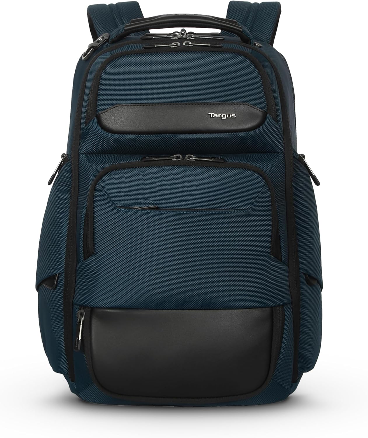 Targus HeritageLuxe Backpack 15-16' – Blue Laptop Bag with SafeSling Protection, RFID Pocket, USB-C Charging, Tracker Slot, Eco Fabric, Leather Accents - TBB65602GL