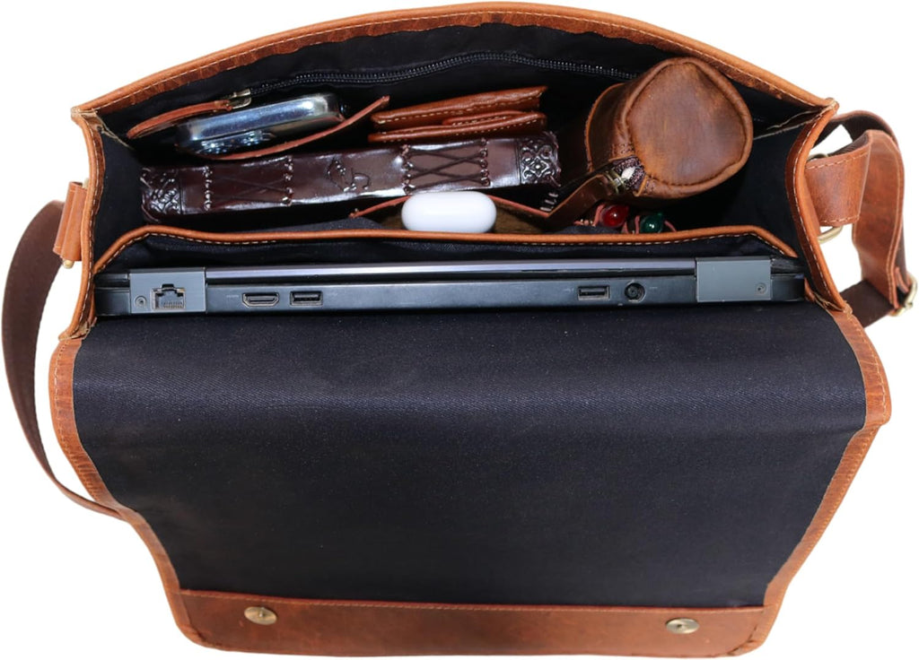 13' leather messenger bag laptop case office briefcase gift for men computer distressed shoulder bag