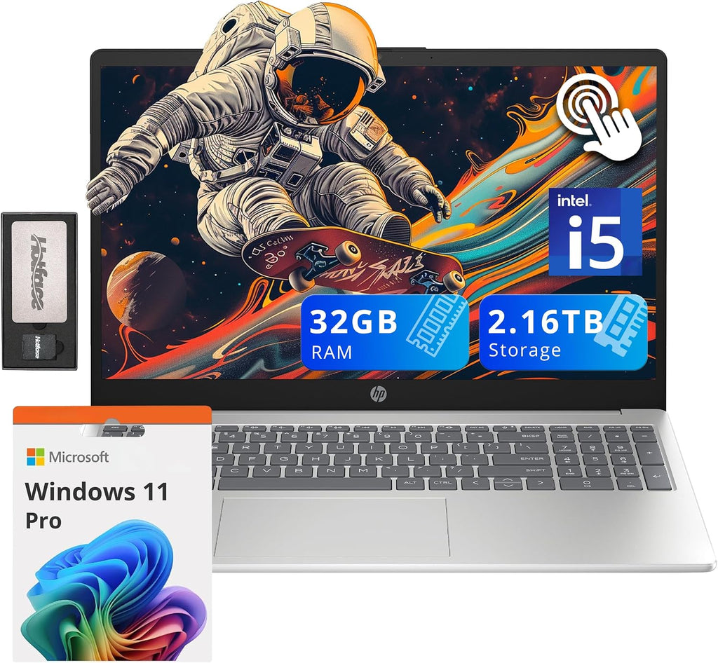 HP Pavilion 15.6' HD Touchscreen Laptop, Intel i5-1235U, 32GB RAM, 2.16TB Storage(2TB SSD + 160GB Docking Station Set), Intel Iris Xe Graphics, Num Pad, 720p Webcam, Wi-Fi 6E, Win 11 Pro, Silver