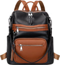 ALTOSY Genuine Leather Backpack Purse for Women Large Shoulder Bag With Laptop Compartment Multiple Pockets (S106 Black/Brown)