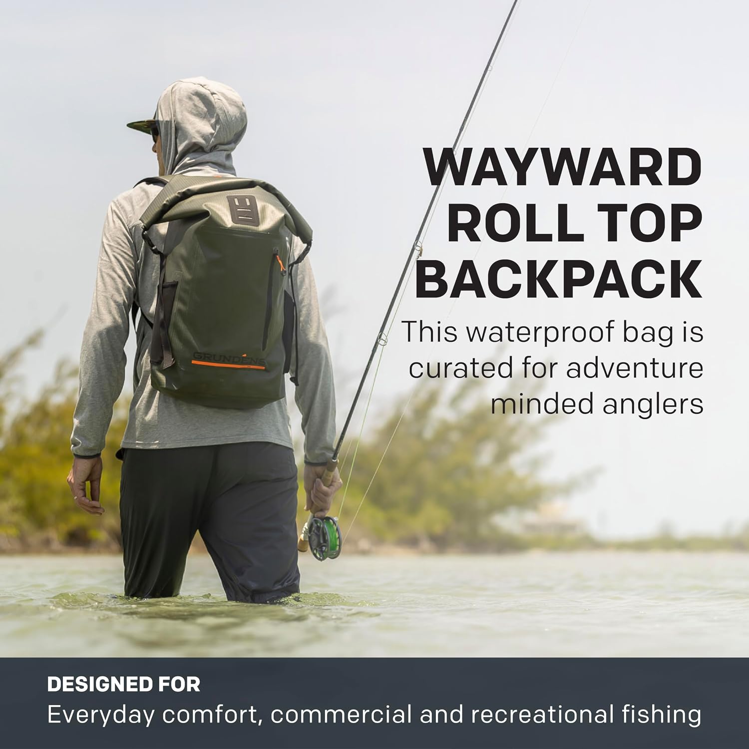 Grundéns Wayward Roll Top Backpack | Waterproof, 38L, Anchor