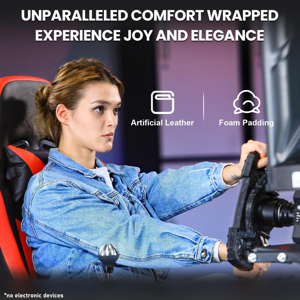 Marada Racing Simulator Cockpit Frame with Monitor Stand, Gear Mount, Red seat Compatible with Logitech G923 G920 G29, for FANTEC Adjustable Wheel and Pedals Not Included Racing Cockpit Full Kit