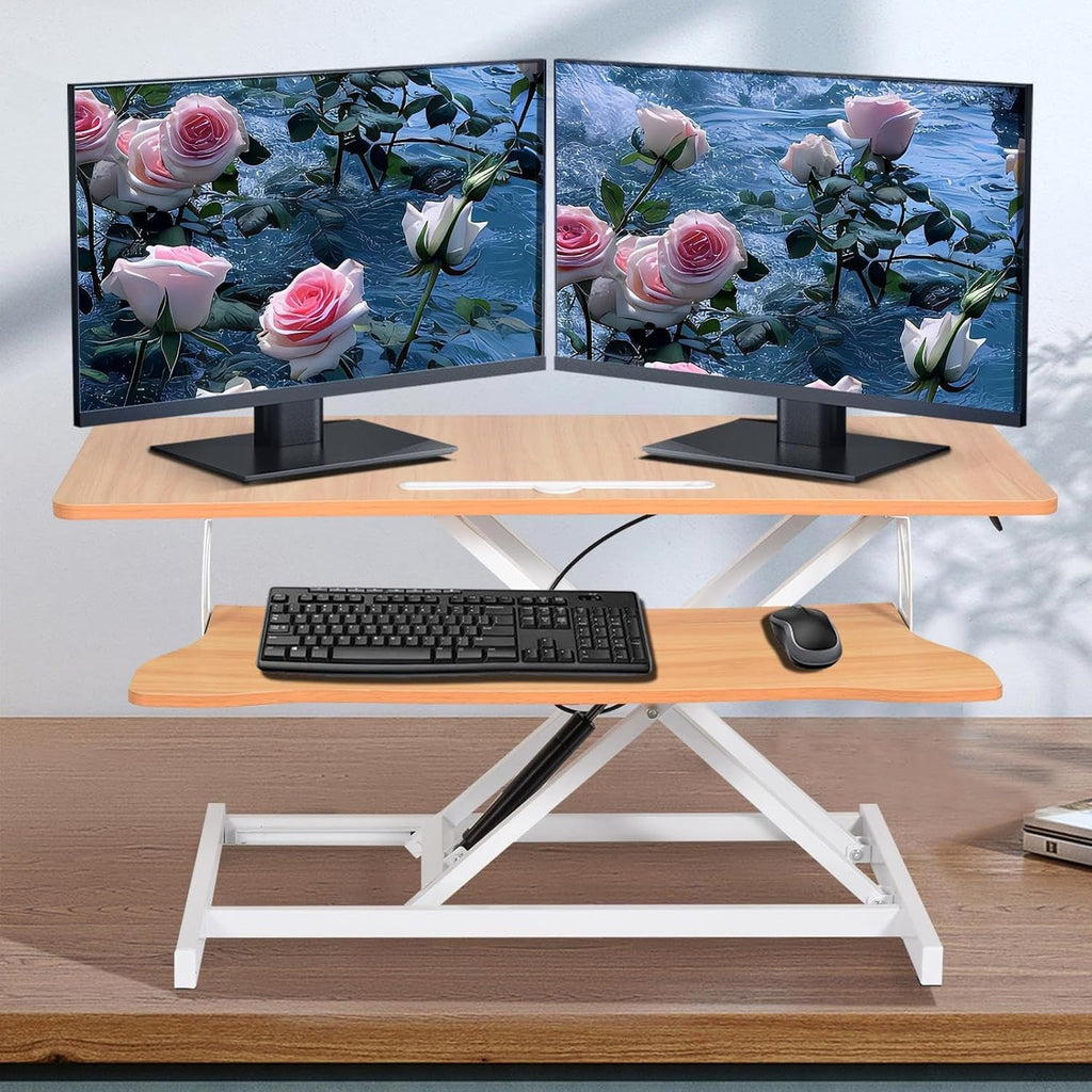 38-inch Standing Desk Converter Height Adjustable Sit to Stand Up Workstation, Duals Monitor and Laptop Riser with Wide Keyboard Tray, for Home, School, Company, Black