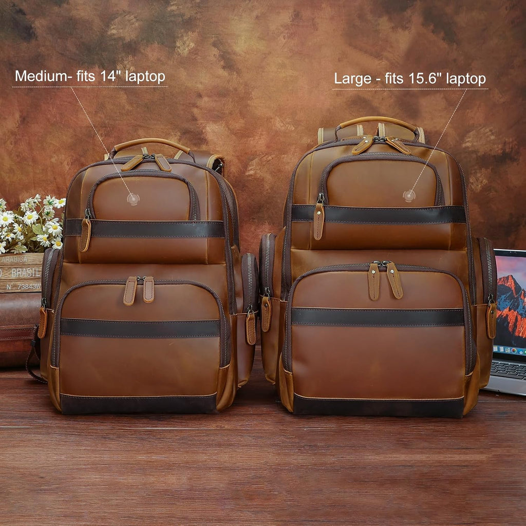 TIDING Men's Vintage Leather Backpack 15.6' Laptop Bag Large Capacity Business Travel Hiking Shoulder Daypacks