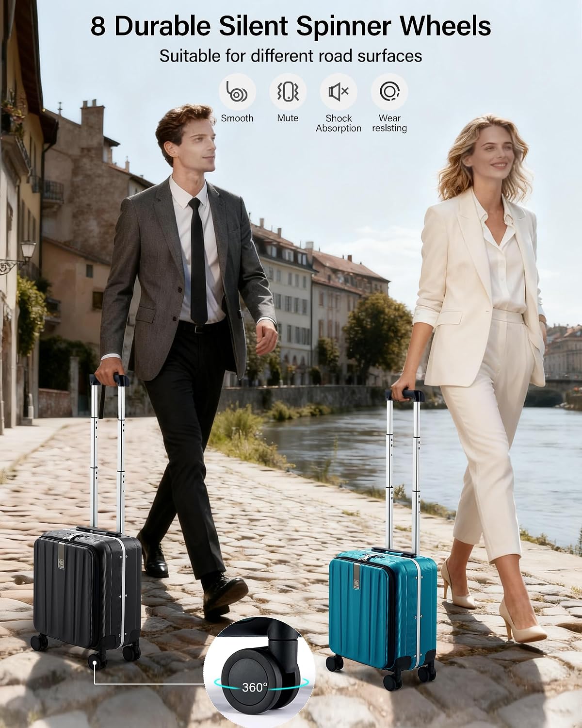Hanke 16 inch Underseat Carry On Suitcases with Wheels,Lightweight Hard Shell Carry on Luggage with Wheels for Weekender,Top Opening Small Suitcase,Travel Luggage for Womem Men,Jet Black.