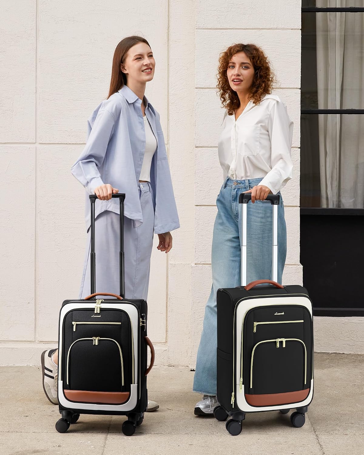 LOVEVOOK Luggage Set 2 Piece, Carry on Luggage Airline Approved, 22 & 26.5 Inch Large Rolling Suitcase with Garment Bag, Lightweight Underseat Carryon Luggage for Women Travel with TSA Lock