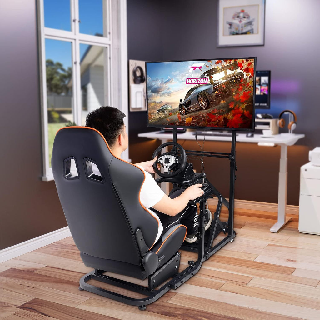 WTRAVEL Racing Simulator Cockpit with Wheel Stand and Racing Seat for All Logitech G920|G25|G27|G29| Thrustmaster | Compatible with Xbox, PS4, PS5, PC Platforms (Black+Gray)