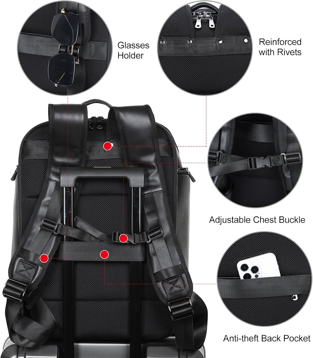 TIDING Genuine Leather Backpack for Men, 17.3 Inch Laptop Bag TSA Friendly Travel Rucksack Hiking Camping Daypack
