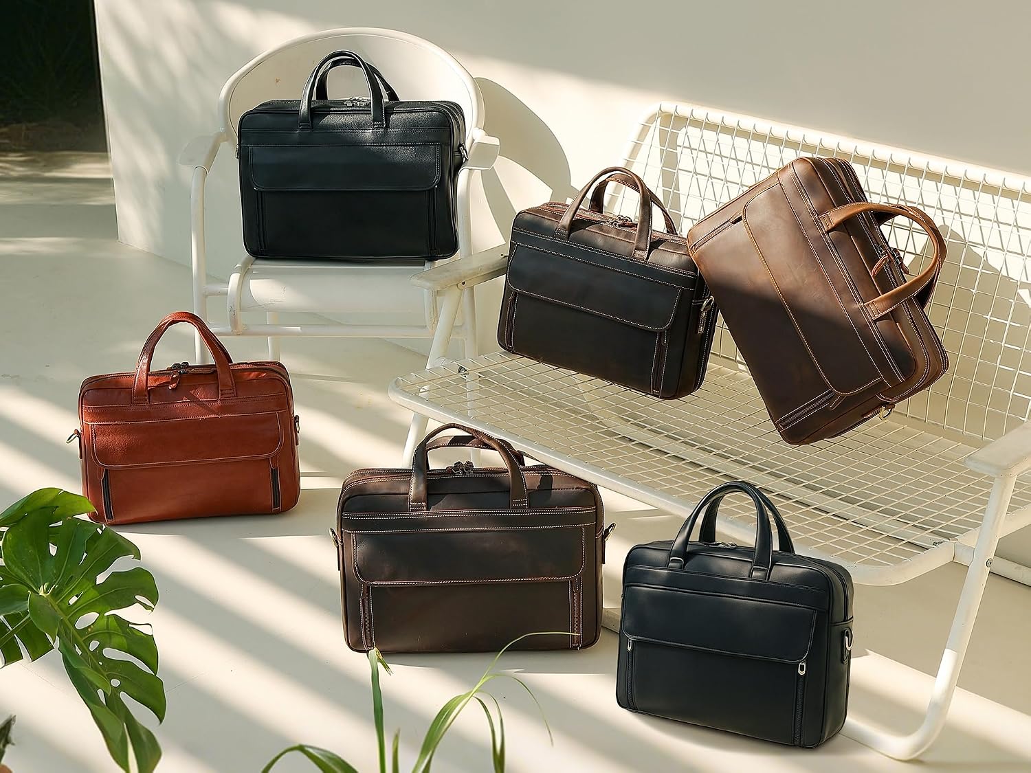 Masa Kawa Leather Briefcase for Men 15.6', 17' Laptop Computer Case Business Travel Work Messenger Cross Body Shoulder Bag